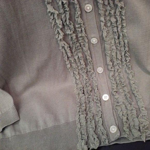 Talbots Silk-Cotton Fine Knit Cardigan Top Ladies sz-Small Fringe V-Neck Sage - Picture 6 of 10